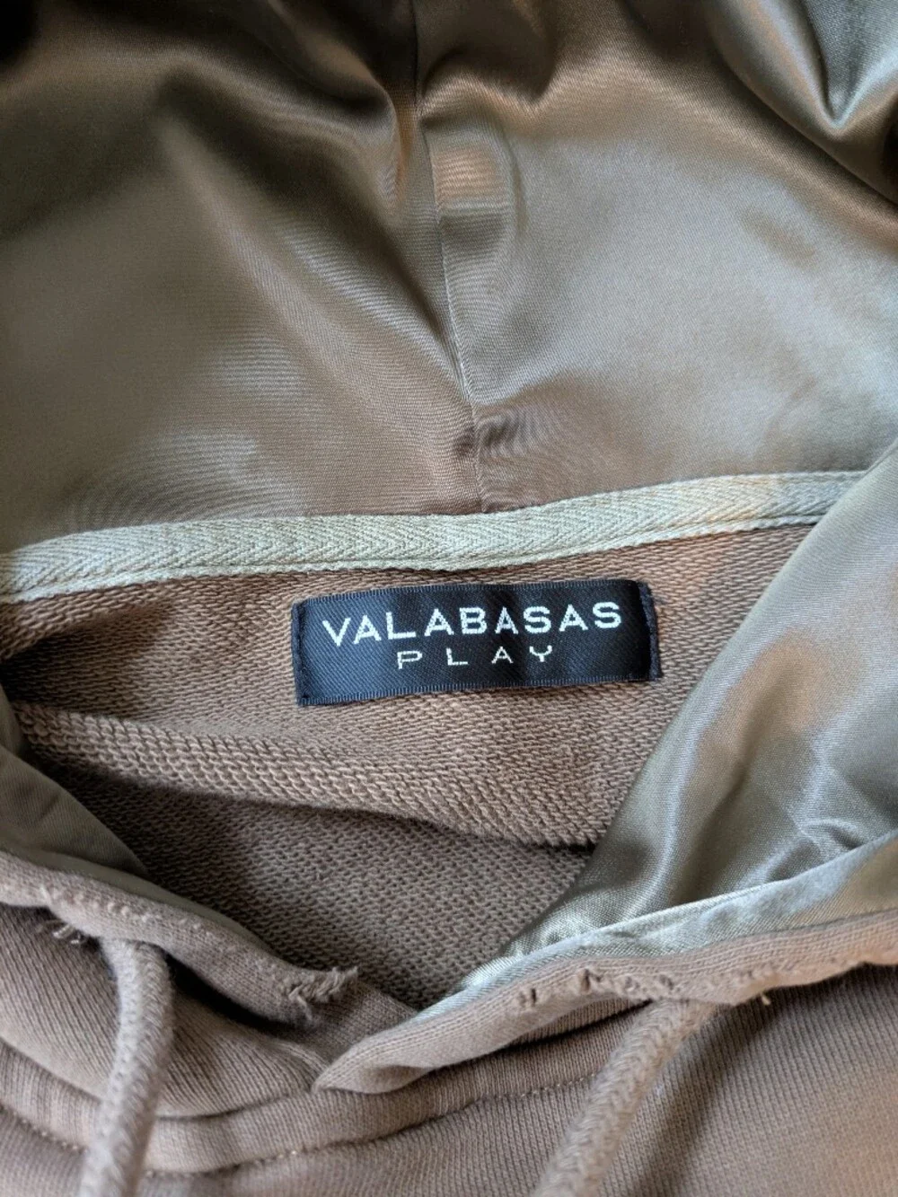 Valabasas Play Hoodie Size 14 Boys Youth Tan Brown Satin Lined Distressed V-Play